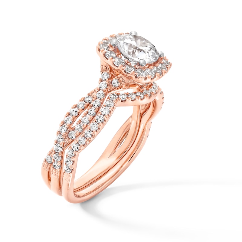 Main Image 3 of 1-1/2 CT. T.W. Certified Lab-Created Diamond Cushion Frame Twist Shank Engagement Ring in 14K Rose Gold (F/SI2)