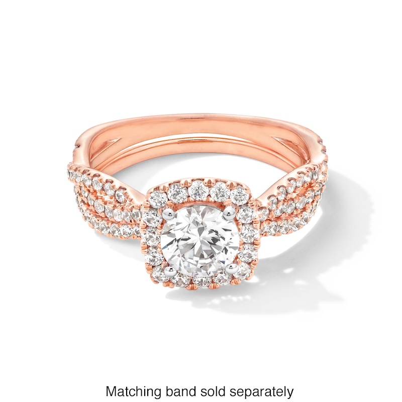 Main Image 4 of 1-1/2 CT. T.W. Certified Lab-Created Diamond Cushion Frame Twist Shank Engagement Ring in 14K Rose Gold (F/SI2)