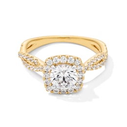 1-1/2 CT. T.W. Certified Lab-Created Diamond Cushion Frame Twist Shank Engagement Ring in 14K Gold (F/SI2)