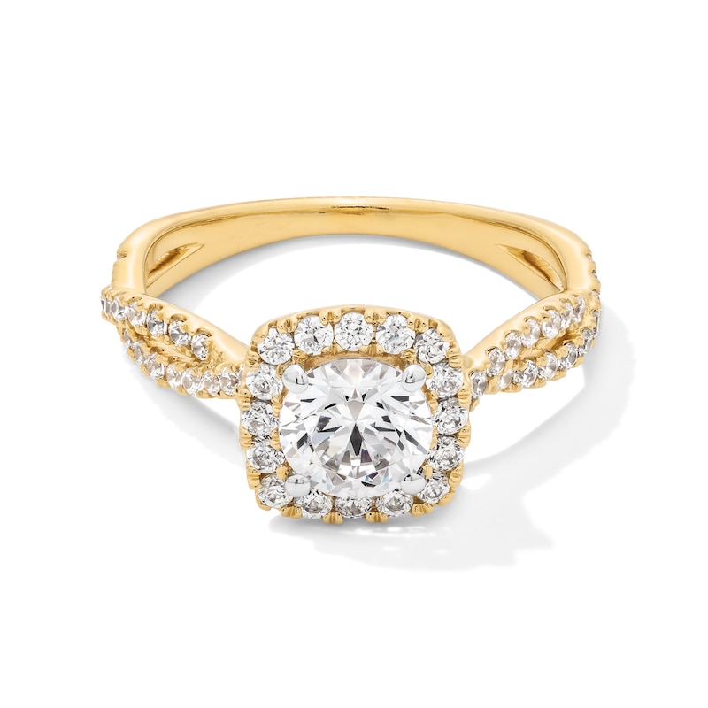 Main Image 1 of 1-1/2 CT. T.W. Certified Lab-Created Diamond Cushion Frame Twist Shank Engagement Ring in 14K Gold (F/SI2)