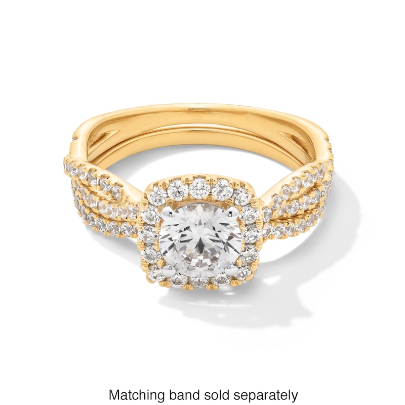 Main Image 4 of 1-1/2 CT. T.W. Certified Lab-Created Diamond Cushion Frame Twist Shank Engagement Ring in 14K Gold (F/SI2)