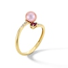 Thumbnail Image 2 of 8.0mm Pink Freshwater Cultured Pearl, Pear-Shaped Ruby and 1/20 CT. T.W. Diamond Open Bypass Ring in 10K Gold