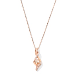 5.0mm Heart-Shaped Morganite and 1/20 CT. T.W. Diamond Twist Drop Pendant in 10K Rose Gold