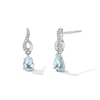 Thumbnail Image 1 of Pear-Shaped Aquamarine and 1/20 CT. T.W. Diamond Flame Drop Earrings in 10K White Gold