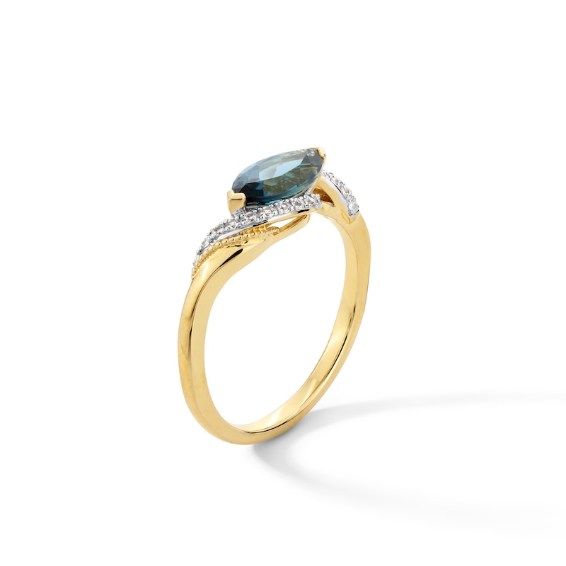 Main Image 2 of Marquise-Cut London Blue Topaz and White Lab-Created Sapphire Bypass Shank Ring in Sterling Silver with 14K Gold Plate