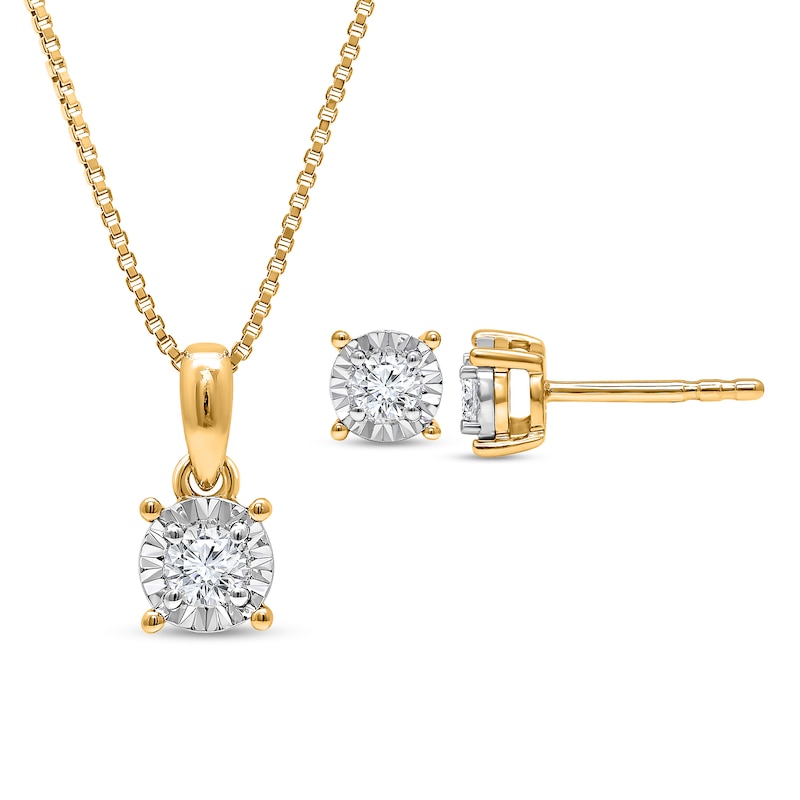 Main Image 1 of 1/4 CT. T.W. Certified Lab-Created Diamond Solitaire Pendant and Stud Earrings Set in Sterling Silver with Gold Plate