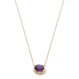 Oval Amethyst Sideways Necklace in 10K Gold