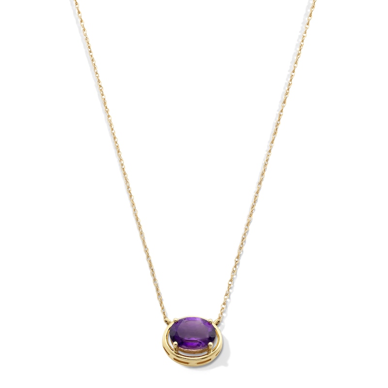 Main Image 1 of Oval Amethyst Sideways Necklace in 10K Gold