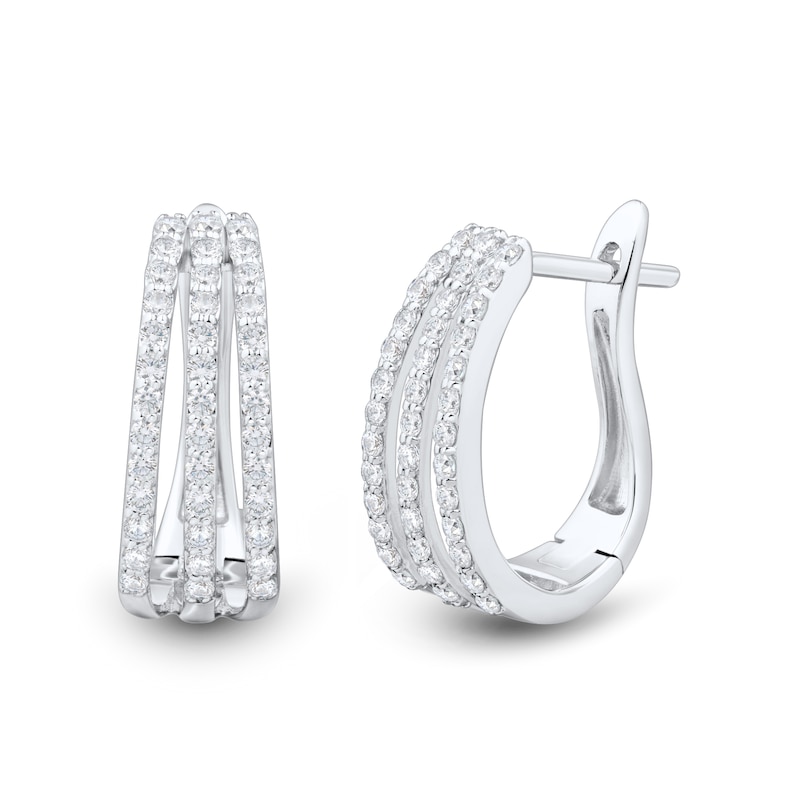 Main Image 1 of 1/2 CT. T.W. Certified Lab-Created Diamond Triple Row Split Hoop Earrings in Sterling Silver (I/SI2)