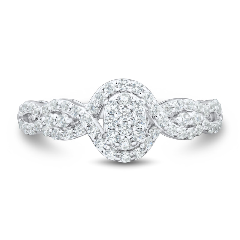 Main Image 2 of 1/2 CT. T.W. Oval-Shaped Certified Lab-Created Multi-Diamond Twist Frame Ring in Sterling Silver (I/SI2)