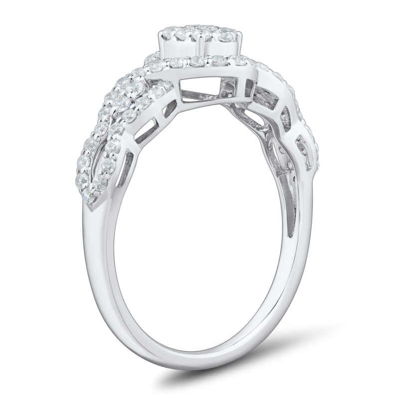 Main Image 3 of 1/2 CT. T.W. Oval-Shaped Certified Lab-Created Multi-Diamond Twist Frame Ring in Sterling Silver (I/SI2)