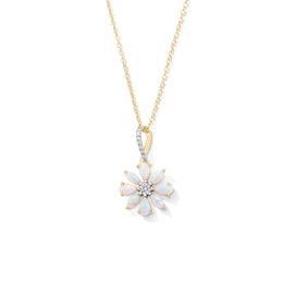 Marquise and Pear Lab-Created Opal with White Lab-Created Sapphire Flower Pendant in Sterling Silver with 14K Gold Plate