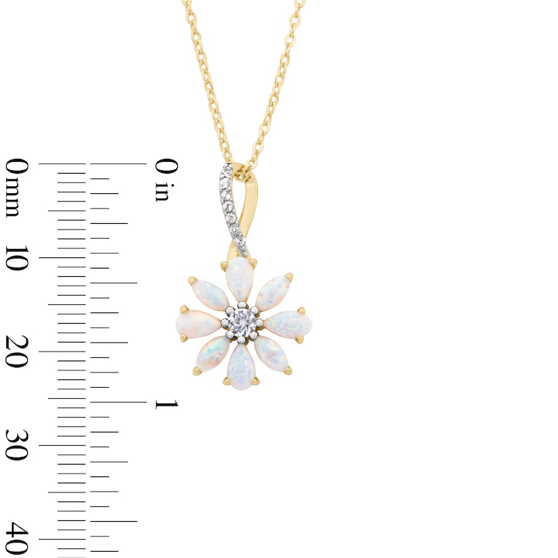 Main Image 2 of Marquise and Pear Lab-Created Opal with White Lab-Created Sapphire Flower Pendant in Sterling Silver with 14K Gold Plate