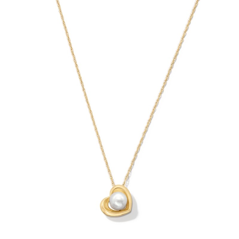 Main Image 1 of 5.5mm Freshwater Cultured Pearl Tilted Heart Pendant in 10K Gold