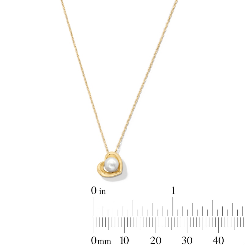 Main Image 2 of 5.5mm Freshwater Cultured Pearl Tilted Heart Pendant in 10K Gold