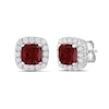 Thumbnail Image 1 of Cushion-Cut Lab-Created Ruby and 1/2 CT. T.W. Certified Lab-Created Diamond Frame Stud Earrings in 14K White Gold