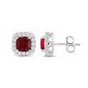 Thumbnail Image 2 of Cushion-Cut Lab-Created Ruby and 1/2 CT. T.W. Certified Lab-Created Diamond Frame Stud Earrings in 14K White Gold