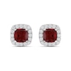 Thumbnail Image 3 of Cushion-Cut Lab-Created Ruby and 1/2 CT. T.W. Certified Lab-Created Diamond Frame Stud Earrings in 14K White Gold