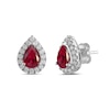 Thumbnail Image 1 of Pear-Shaped Lab-Created Ruby and 3/8 CT. T.W. Certified Lab-Created Diamond Frame Stud Earrings in 14K White Gold