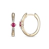 Thumbnail Image 1 of Certified Ruby and Diamond Accent Three Stone Hoop Earrings in 10K Gold