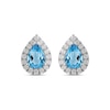 Thumbnail Image 3 of Pear-Shaped Swiss Blue Topaz and 3/8 CT. T.W. Certified Lab-Created Diamond Frame Stud Earrings in 14K White Gold