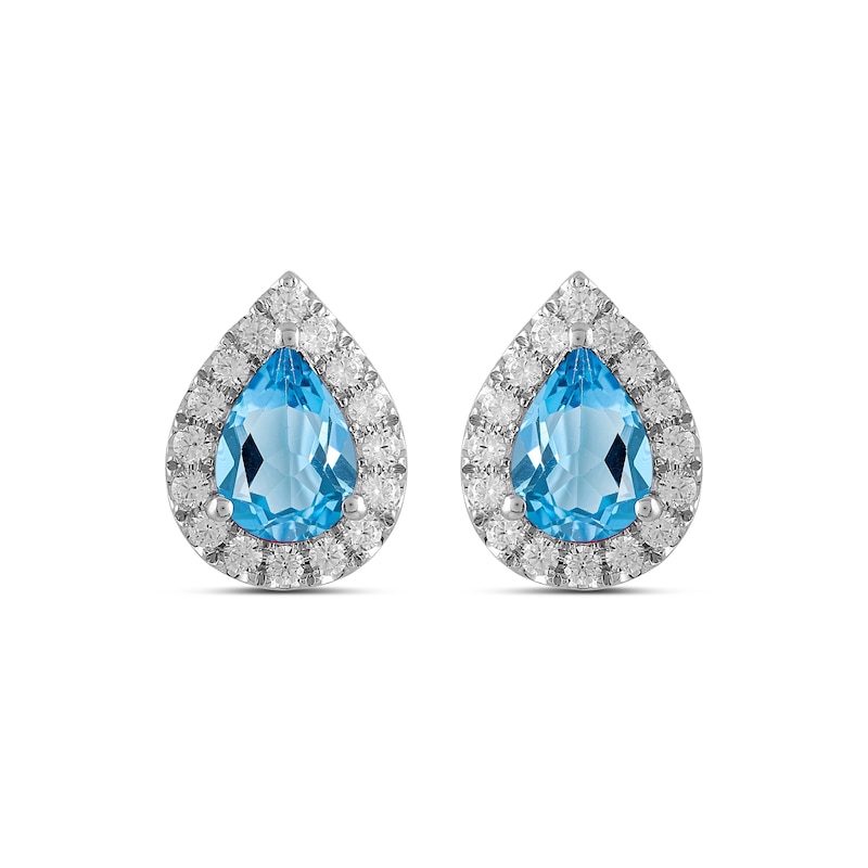 Main Image 3 of Pear-Shaped Swiss Blue Topaz and 3/8 CT. T.W. Certified Lab-Created Diamond Frame Stud Earrings in 14K White Gold