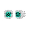 Thumbnail Image 1 of Cushion-Cut Lab-Created Emerald and 1/2 CT. T.W. Certified Lab-Created Diamond Frame Stud Earrings in 14K White Gold