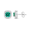 Thumbnail Image 2 of Cushion-Cut Lab-Created Emerald and 1/2 CT. T.W. Certified Lab-Created Diamond Frame Stud Earrings in 14K White Gold