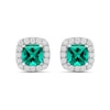 Thumbnail Image 3 of Cushion-Cut Lab-Created Emerald and 1/2 CT. T.W. Certified Lab-Created Diamond Frame Stud Earrings in 14K White Gold