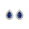 Thumbnail Image 3 of Pear Blue Lab-Created Sapphire and 3/8 CT. T.W. Certified Lab-Created Diamond Frame Stud Earrings in 14K White Gold