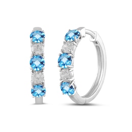 Swiss Blue Topaz and 1/2 CT. T.W. Certified Lab-Created Diamond Alternating Hoop Earrings in 14K White Gold (F/SI2)