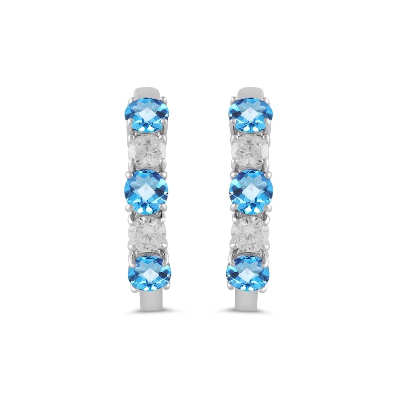 Main Image 3 of Swiss Blue Topaz and 1/2 CT. T.W. Certified Lab-Created Diamond Alternating Hoop Earrings in 14K White Gold (F/SI2)