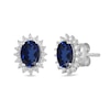 Thumbnail Image 1 of Oval Blue Lab-Created Sapphire and 1/3 CT. T.W. Certified Lab-Created Diamond Sunburst Stud Earrings in 14K White Gold