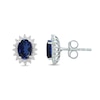 Thumbnail Image 2 of Oval Blue Lab-Created Sapphire and 1/3 CT. T.W. Certified Lab-Created Diamond Sunburst Stud Earrings in 14K White Gold