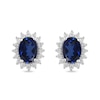 Thumbnail Image 3 of Oval Blue Lab-Created Sapphire and 1/3 CT. T.W. Certified Lab-Created Diamond Sunburst Stud Earrings in 14K White Gold