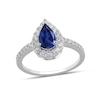 Thumbnail Image 1 of Pear-Shaped Blue Lab-Created Sapphire and 1/2 CT. T.W. Certified Lab-Created Diamond Frame Ring in 14K White Gold