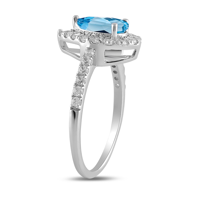 Main Image 2 of Pear-Shaped Swiss Blue Topaz and 1/2 CT. T.W. Certified Lab-Created Diamond Frame Ring in 14K White Gold (F/SI2)