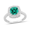 Thumbnail Image 1 of Cushion-Cut Lab-Created Emerald and 1/2 CT. T.W. Certified Lab-Created Diamond Frame Ring in 14K White Gold (F/SI2)