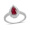 Thumbnail Image 1 of Pear-Shaped Lab-Created Ruby and 1/2 CT. T.W. Certified Lab-Created Diamond Frame Ring in 14K White Gold (F/SI2)