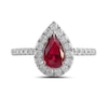 Thumbnail Image 3 of Pear-Shaped Lab-Created Ruby and 1/2 CT. T.W. Certified Lab-Created Diamond Frame Ring in 14K White Gold (F/SI2)