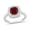 Thumbnail Image 1 of Cushion-Cut Lab-Created Ruby and 1/2 CT. T.W. Certified Lab-Created Diamond Frame Ring in 14K White Gold (F/SI2)