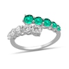 Thumbnail Image 1 of Lab-Created Emerald and 3/4 CT. T.W. Certified Lab-Created Diamond Graduated Bypass Ring in 14K White Gold (F/SI2)