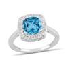 Thumbnail Image 1 of Cushion-Cut Swiss Blue Topaz and 1/2 CT. T.W. Certified Lab-Created Diamond Frame Ring in 14K White Gold (F/SI2)