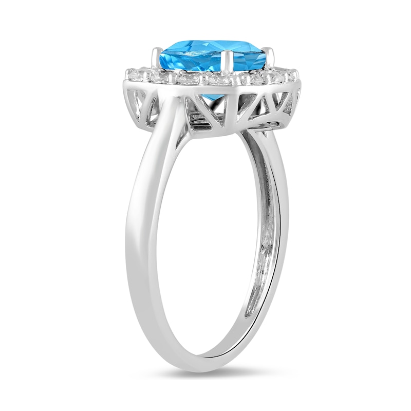 Main Image 2 of Cushion-Cut Swiss Blue Topaz and 1/2 CT. T.W. Certified Lab-Created Diamond Frame Ring in 14K White Gold (F/SI2)