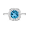 Thumbnail Image 3 of Cushion-Cut Swiss Blue Topaz and 1/2 CT. T.W. Certified Lab-Created Diamond Frame Ring in 14K White Gold (F/SI2)