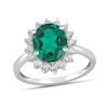 Thumbnail Image 1 of Oval Lab-Created Emerald and 1/2 CT. T.W. Certified Lab-Created Diamond Sunburst Frame Ring in 14K White Gold (F/SI2)