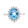 Thumbnail Image 3 of Oval Swiss Blue Topaz and 1/2 CT. T.W. Certified Lab-Created Diamond Sunburst Frame Ring in 14K White Gold (F/SI2)