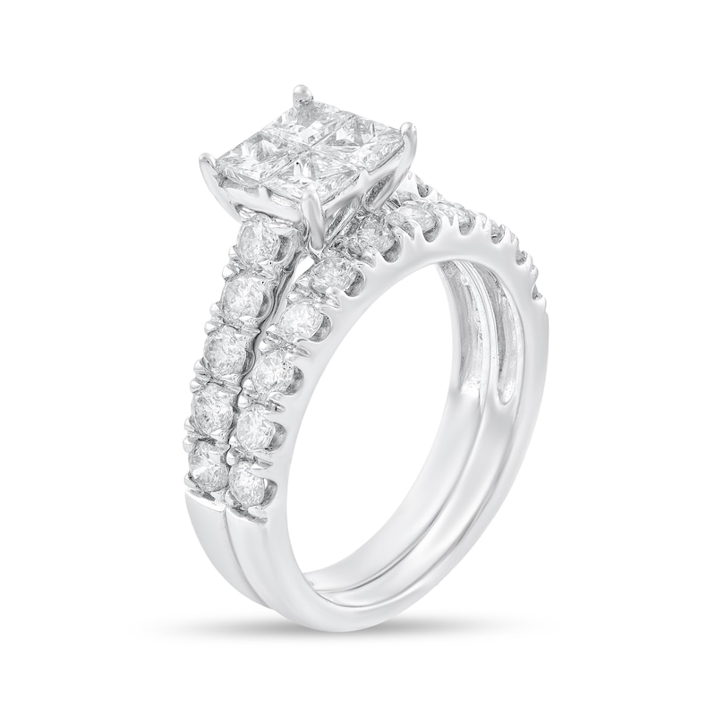 Main Image 2 of 1-7/8 CT. T.W. Quad Princess-Cut Diamond Bridal Set in 14K White Gold