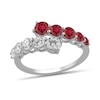 Thumbnail Image 1 of Lab-Created Ruby and 3/4 CT. T.W. Certified Lab-Created Diamond Graduated Bypass Ring in 14K White Gold (F/SI2)