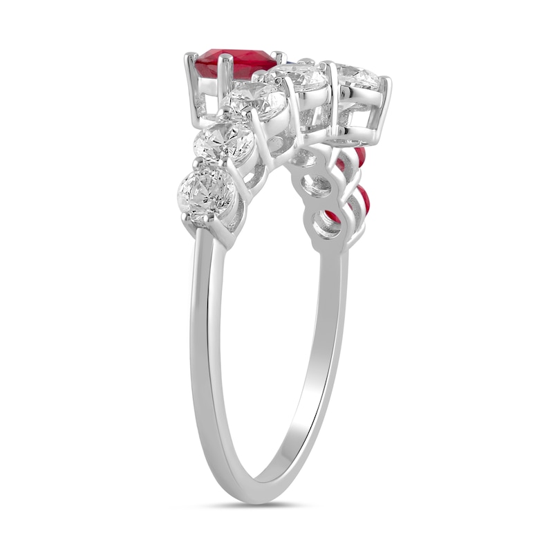 Main Image 2 of Lab-Created Ruby and 3/4 CT. T.W. Certified Lab-Created Diamond Graduated Bypass Ring in 14K White Gold (F/SI2)